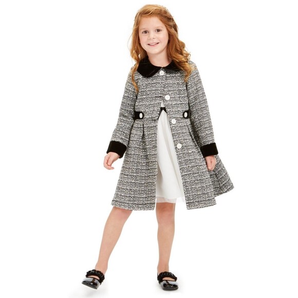 Blueberi Boulevard Black & Gold Faux Fur Girls Coat Dress Blossom Buttons Sz 2T - Picture 1 of 8